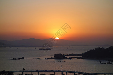 漳州港海边落日背景