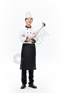 大厨拿大勺手持大勺的厨师形象背景