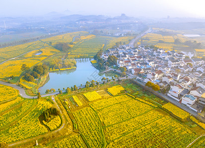 南京高淳国际慢城油菜花与乡村航拍背景