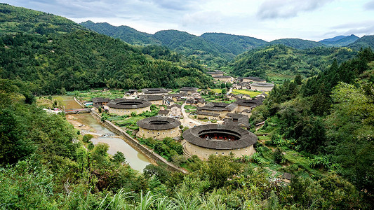 福建山林福建南靖永定土楼背景