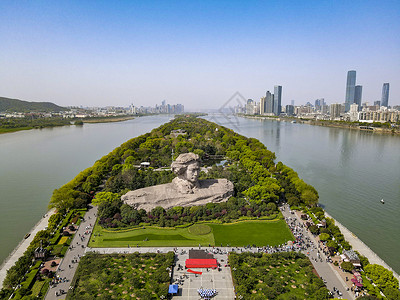 湘潭湘江航拍湖南长沙橘子洲雕塑背景