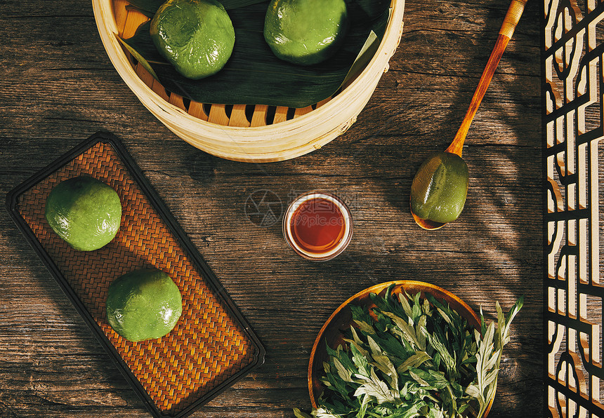 清明节美食青团俯拍图片