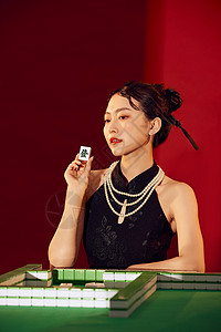 中国风国潮旗袍美女打麻将图片