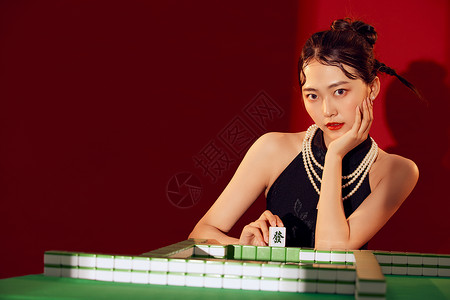 中国风国潮旗袍美女打麻将图片