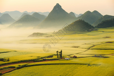 剪纸风热气球云南曲靖罗平风光背景