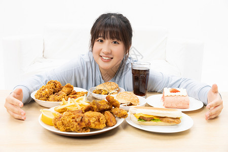 美食女生暴饮暴食的胖女孩背景