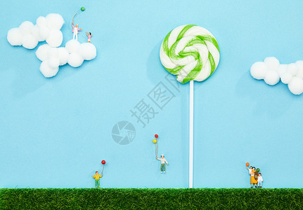 卡通月亮气球创意儿童节微距小人背景