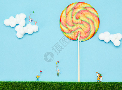 卡通节日气球创意儿童节微距小人背景