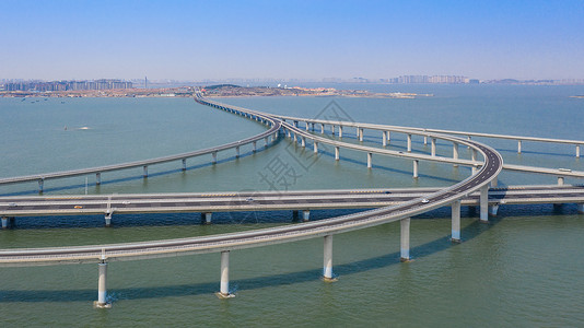 胶州湾海底隧道青岛胶州湾大桥航拍背景