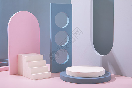 电商3d产品展示台莫兰蒂色系二维礼品台高清图背景