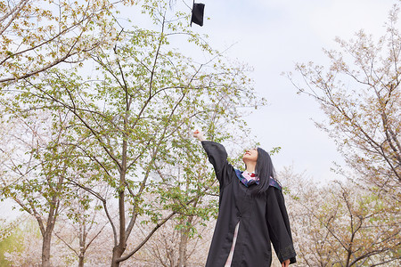 中国云纹学士帽学士服美女毕业扔学士帽背景