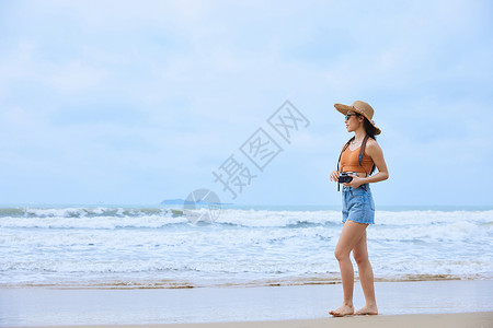 夏季遮阳文艺帽夏日文艺美女海边旅行拍照背景