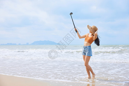 夏季直播夏日美女海边自拍背景