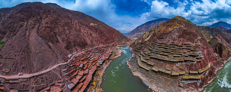 西藏千年古盐田自然风光航拍背景