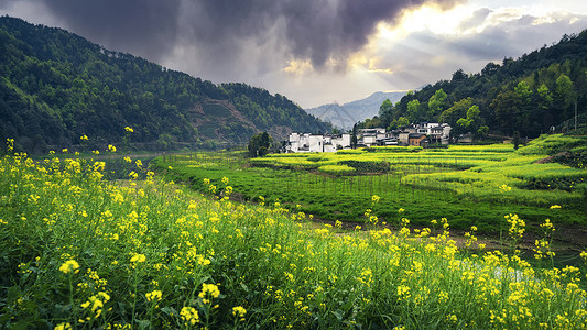 皖南安徽歙县石潭徽州风景背景图片