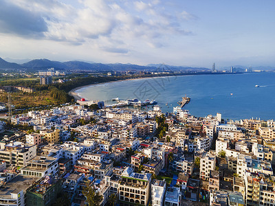 海滨村庄海南三亚冲浪胜地后海航拍背景