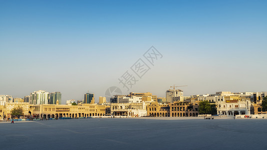 卡塔尔多哈老城阿拉伯传统建筑地标背景图片