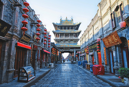 香格里拉市平遥地标建筑市楼背景