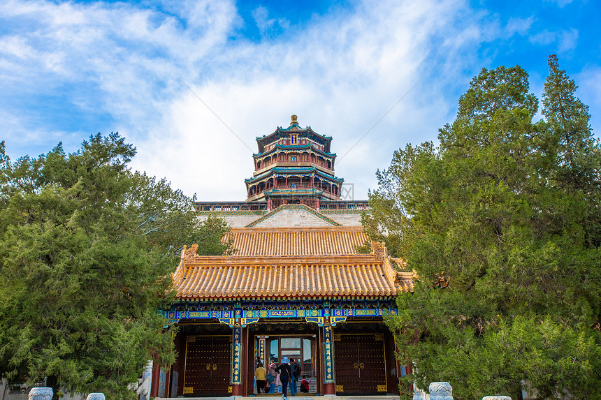 北京地标颐和园大气建筑佛香阁和排云殿图片