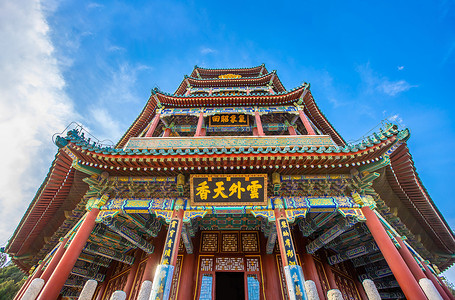 北京地标颐和园大气建筑佛香阁和排云殿背景图片
