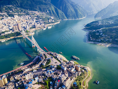 长江三峡重镇巴东长江大桥三峡巫峡航拍背景