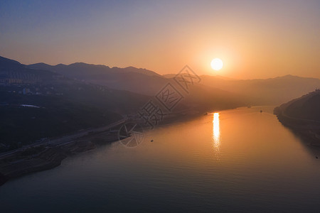 三峡发电长江三峡重镇巴东三峡巫峡日出航拍背景