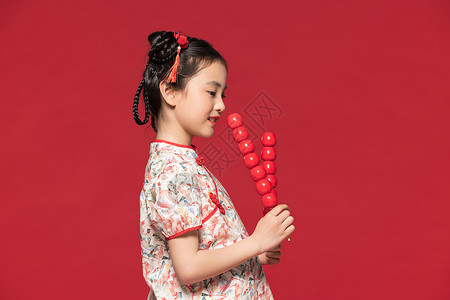 红色背景中国风旗袍儿童图片