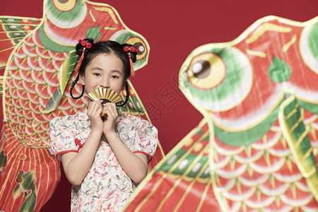 国风风筝女孩拿着中国传统文化风筝背景背景