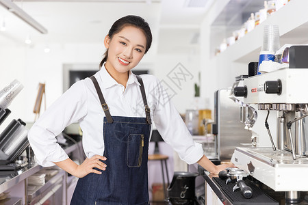 饮品店青年女性服务员形象背景