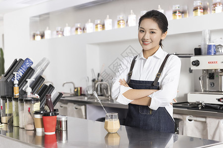 饮品店青年女性服务员形象饮品店女性咖啡师职业形象背景