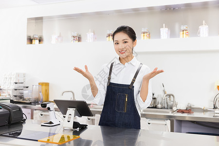 饮品店青年女性服务员形象饮品店女性服务员职业形象背景