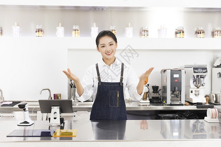 饮品店青年女性服务员形象饮品店女性服务员职业形象背景