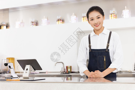 饮品店女性服务员职业形象背景图片