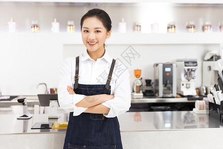 饮品店前台女性服务员背景