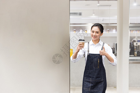 咖啡店女性服务员形象背景图片