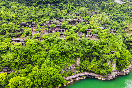 湖北5A风景区三峡人家巴王宫航拍背景