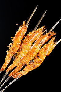 烤大虾肉串串串烧高清图片