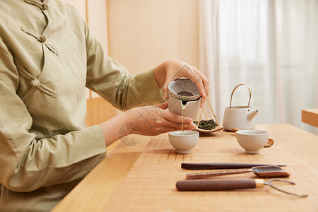 茶道茶艺美女倒茶水背景图片