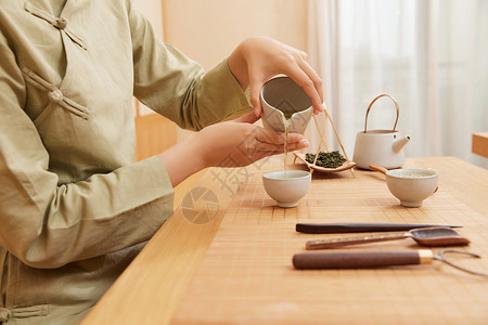茶道茶艺美女倒茶水背景图片