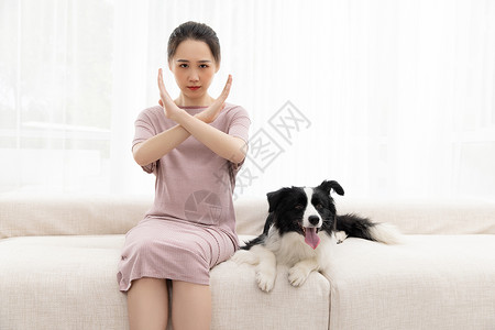 美女孕妇宠物相伴禁止手势图片