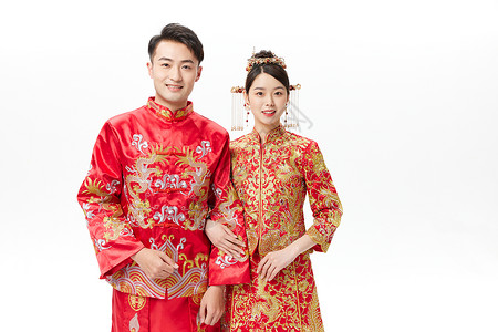 穿秀禾服的年轻夫妻背景图片
