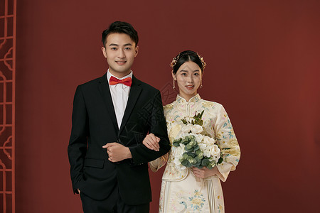 喜提传统中式结婚照背景