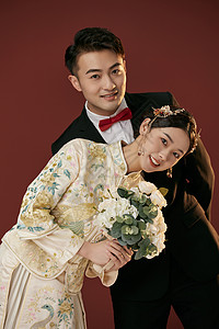 婚礼跳舞甜蜜中式结婚照背景