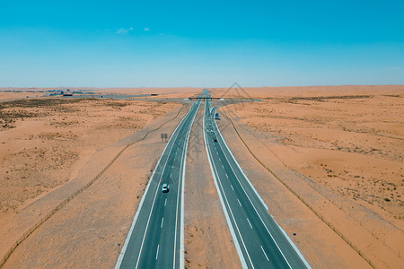 内蒙古阿拉善沙漠公路航拍背景图片