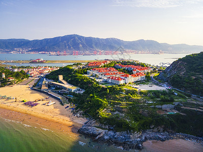 生态岛4A风景区连云港连岛景区海滨渔村风光背景