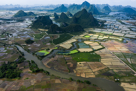 四塘镇航拍桂林田园风光背景