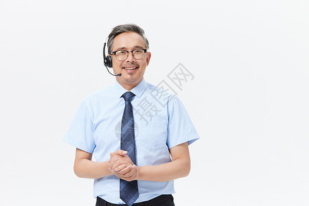 耳机宣传戴着耳机的中年男性客服形象背景
