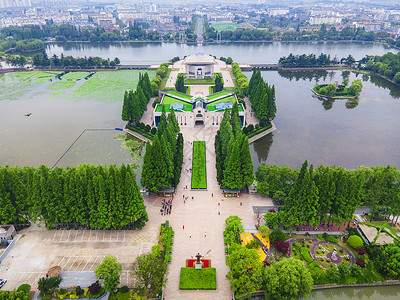 红色建党100周年海报周恩来纪念馆航拍背景