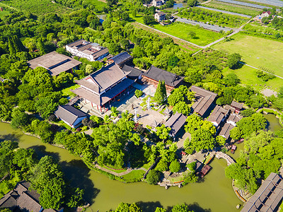 嘉兴4A风景区梅花州古石佛寺航拍背景