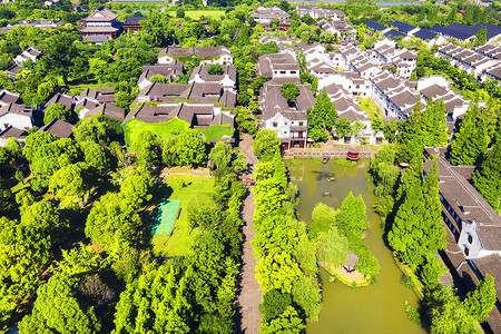 嘉兴地标嘉兴4A风景区梅花州古城航拍背景